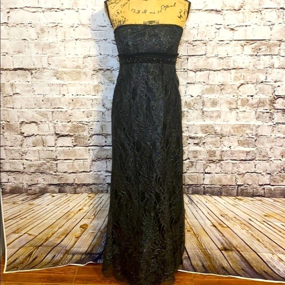 Badgley Mischka Silk Gown Black Lace Overlay Sz 4 - Picture 1 of 10